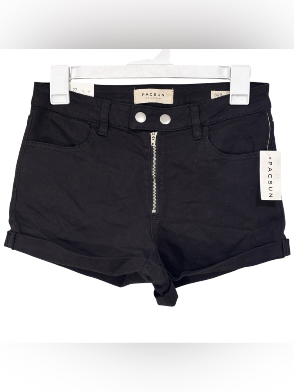 PacSun NWT Black High Rise Super Stretch Cuffed Denim Shorts Size 27
